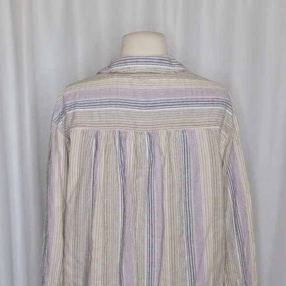 FREE PEOPLE High Tide Multi Stripe Button Down Top Shirt Purple Night Small - Picture 8 of 11